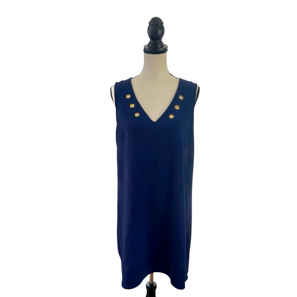 Navy Sleeveless Dress with Grommet Detail